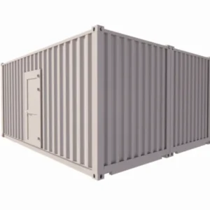 Armazém de 28 m² em contenedores de 20 pés com cortina metálica e porta de serviço